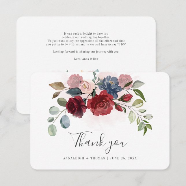 Carte De Correspondance Merci Mariage végétal (Devant / Derrière)
