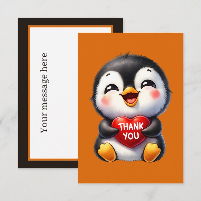 Carte De Correspondance Merci mignon ajouter pingouin de message (Devant / Derrière)