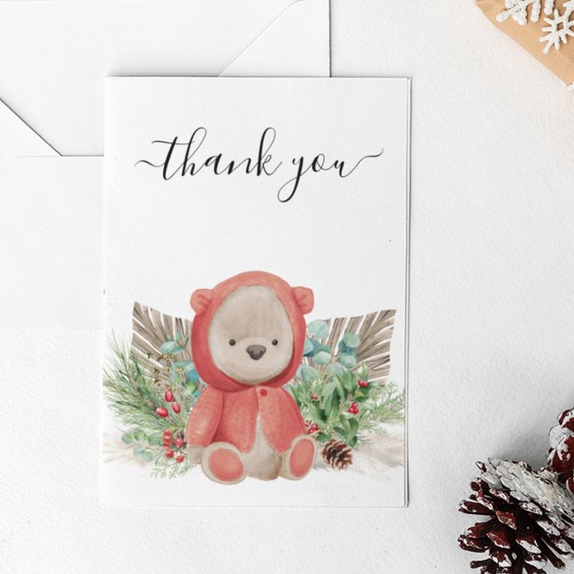 Carte De Correspondance Merci Noël bébé ours douche Boho (Créateur téléchargé)