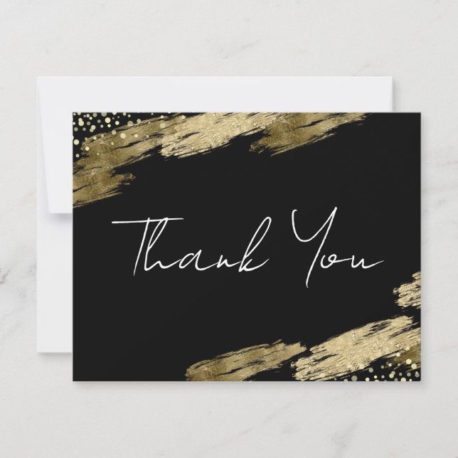 Carte De Correspondance Merci noir et or élégant (Devant)