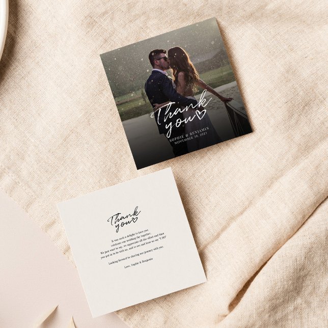 Carte De Correspondance Merci photo Mariage à la main (Wedding Couple Photo Thank You Newlyweds Card)