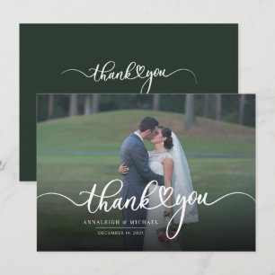 Carte De Correspondance Merci photo Mariage à lettres main moderne