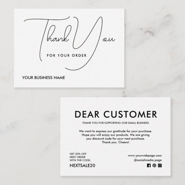Carte De Correspondance Merci pour la commande  (Devant / Derrière)