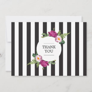 Carte De Correspondance Merci rayé à couronne florale moderne