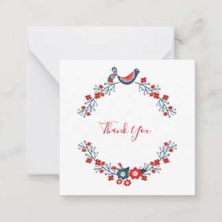 Carte De Correspondance Merci Rouge Floral Oiseau Moderne