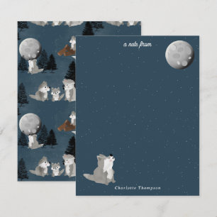 Carte De Correspondance Meute de loups mignons ciel nocturne bois lune enf