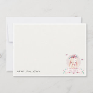 Carte De Correspondance Mignon Élégant Lapin Floral Rose & Oiseaux Baby Sh