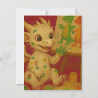 Carte De Correspondance mignon gros oeil blanc bébé givre dragon peint au 