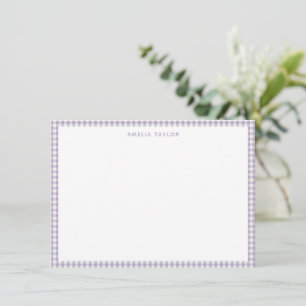 Carte De Correspondance Mignon Lavande Gingham Carreaux Personnalisé