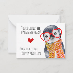 Carte De Correspondance Mignon manchot en lunettes pour la Saint-Valentin