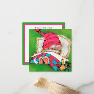 Carte De Correspondance mignon rétro vintage Christmas cat ajouter du text