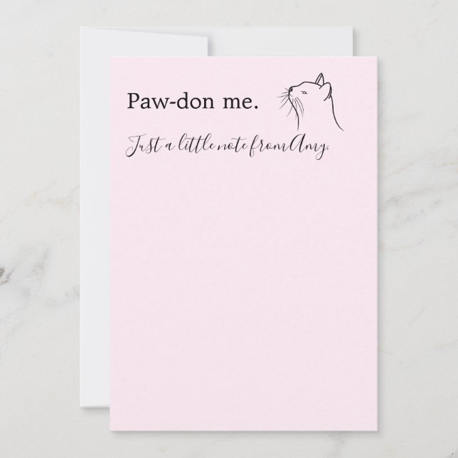 Carte De Correspondance Mignonne chatte demandant "Pardon me" rose (Devant)