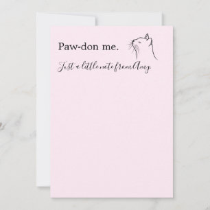 Carte De Correspondance Mignonne chatte demandant "Pardon me" rose