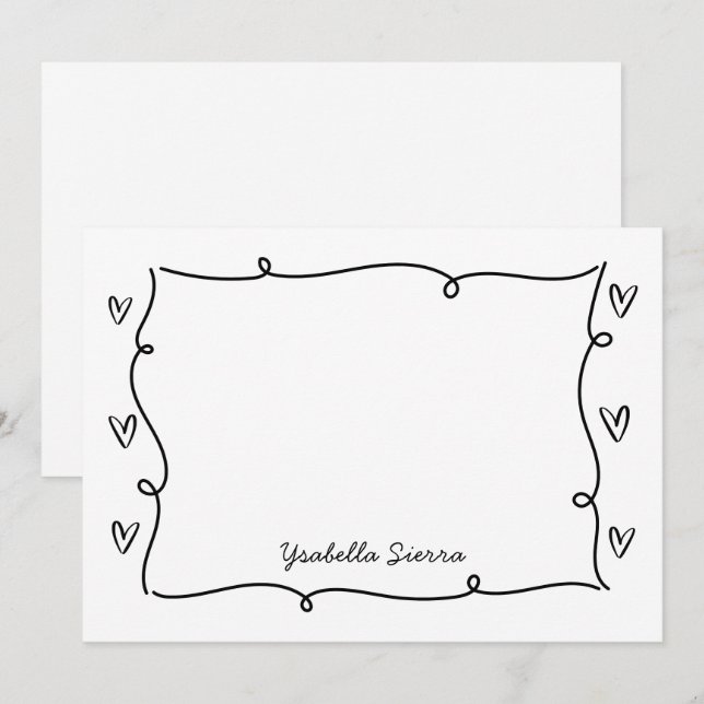 Carte De Correspondance Mignonne Main Tirée Coeurs Vavy Simple (Devant / Derrière)