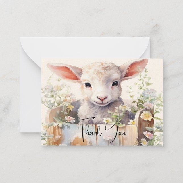 Carte De Correspondance Mignonne Mouton Niché Dans Un Merci En Boîte (Devant)