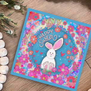 Carte De Correspondance Mignonne Whimsical Joyeux Bunny de Pâques Inspiriv