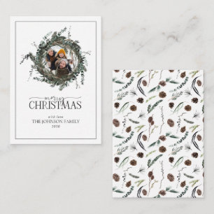 Carte De Correspondance Mini-Dusty Watercolor Wreath Joyeux Noël Photo