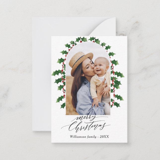 Carte De Correspondance Mini-famille Photo Arc Joyeux Noël (Devant)