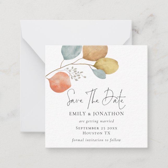 Carte De Correspondance MINI | Feuilles Aquarelle tendance Enregistrer la  (Devant)