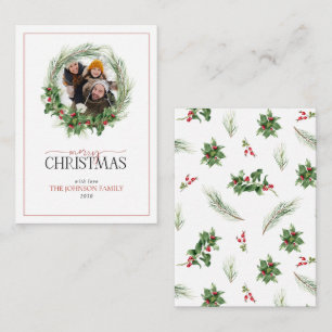 Carte De Correspondance Mini Holly Berry Wreath Joyeux Noël Photo