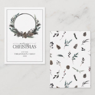 Carte De Correspondance Mini moderne Black Winter Wreath Joyeux Noël