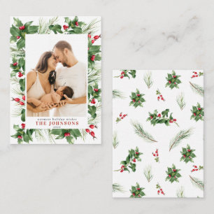 Carte De Correspondance Mini photo moderne Holly Berry verdure Noël