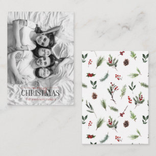 Carte De Correspondance Mini Rouge Berry noir & blanc photo Joyeux Noël