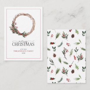 Carte De Correspondance Mini Rouge Berry Wreath Winter Joyeux Noël