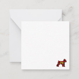 CARTE DE CORRESPONDANCE MINI SCHNAUZER RED PLAID AVEC GOLD JOY