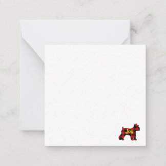 CARTE DE CORRESPONDANCE MINI SCHNAUZER RED PLAID AVEC GOLD JOY