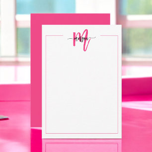 Carte De Correspondance Mini Script Monogramme Une bordure Rose Chaud
