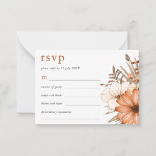 Carte De Correspondance MINI TAILLE Élégante Automne Florales Mariage RSVP