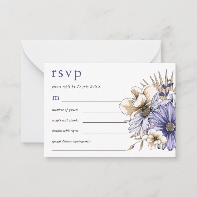 Carte De Correspondance MINI TAILLE Purple Crème Florales Mariage RSVP (Devant)