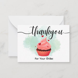 Carte De Correspondance Minimalist Mint Watercolor Pink Cupcake Thank You
