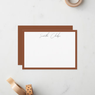 Carte De Correspondance Minimalist Terracotta Border Handwritten Script