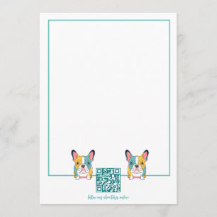 Carte De Correspondance Minimaliste – Bouledogue français et code QR 