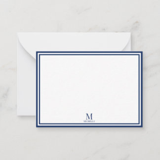 Carte De Correspondance Minimaliste Deux Bordures Monogramme Nom Bleu Nuit