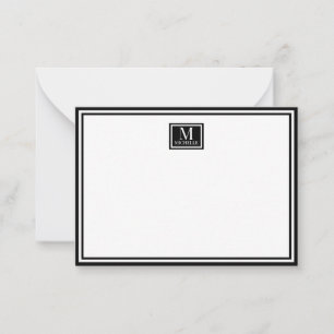 Carte De Correspondance Minimaliste Deux Bordures Monogramme Nom Noir