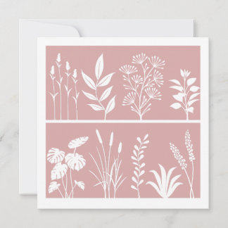Carte De Correspondance Minimaliste Herbier Botanique Plantes Rose Pâle