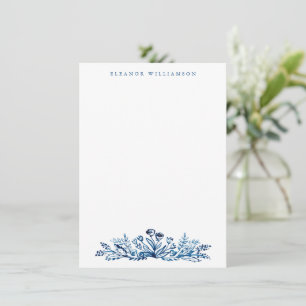Carte De Correspondance Minimaliste Indigo Blue Ink Botanique Personnalisé