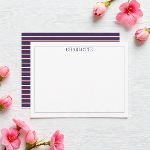 Carte De Correspondance Minimaliste Marine Bleu Stripes Classique Chic Mod