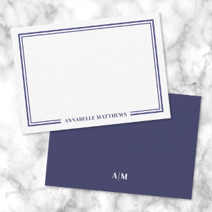 Carte De Correspondance Minimaliste Monogramme Double Bordure Bleu Marine