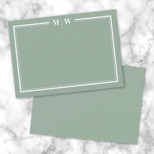 Carte De Correspondance Minimaliste Monogramme Vert à Deux Bordures