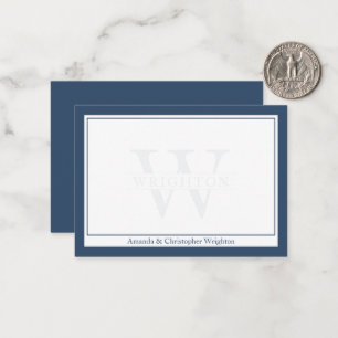 Carte De Correspondance Minimaliste Navy Deux Bordures Monogramme Couple
