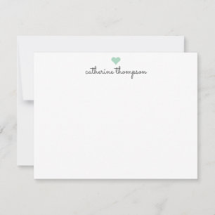 Carte De Correspondance Mint Vert Coeur Feminine Script Girly Chic Stripe