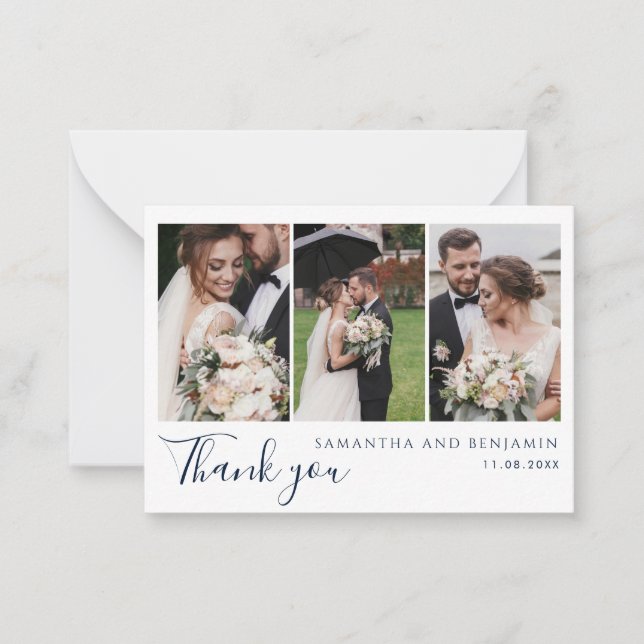 Carte De Correspondance  Modern 3 Photos Wedding Thank You (Devant)
