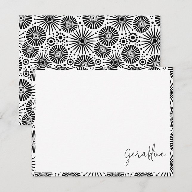 Carte De Correspondance Modern black white geometric starburst Name  (Devant / Derrière)