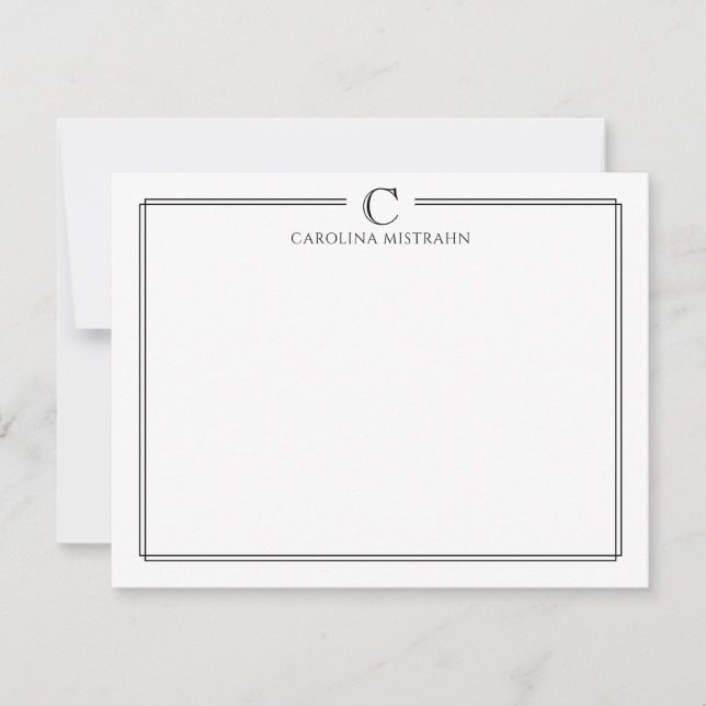 Carte De Correspondance Modern Initial Black and White Border Stationery (Devant)