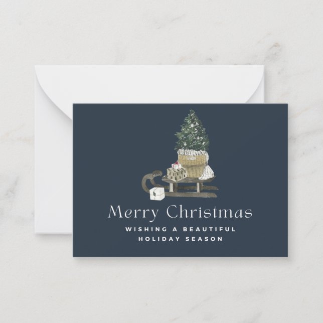 Carte De Correspondance Moderne aquarelle traîneau de Noël entreprise (Devant)