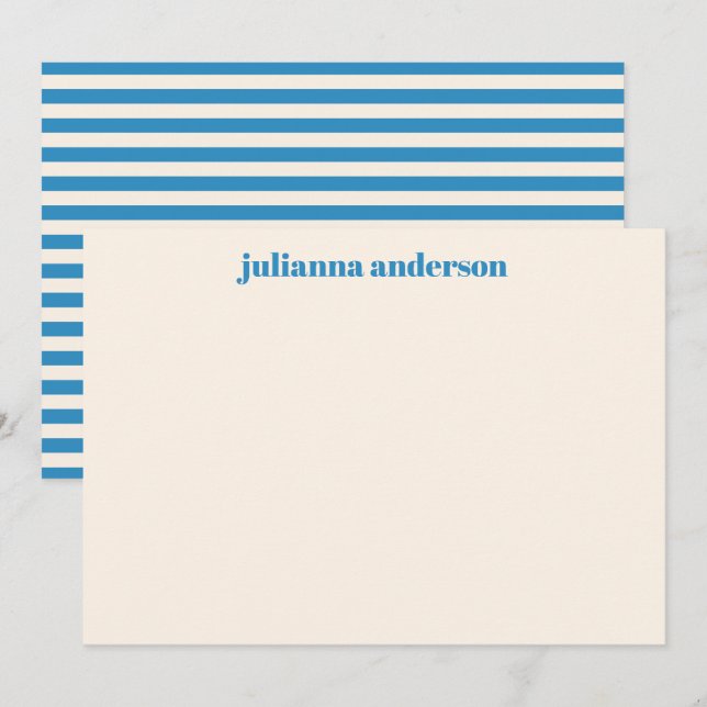 Carte De Correspondance Moderne Bleu clair Gras rayé Nom personnalisé (Devant / Derrière)
